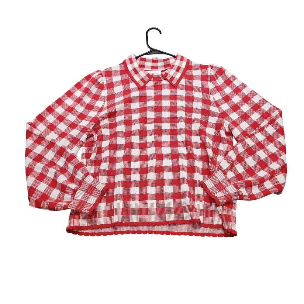 Free Assembly Sweater Girls 12-14 Red Gingham Collared Pullover Knit Ruffle